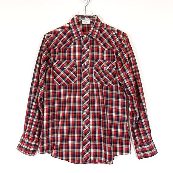 VTG Saturdays In California Men Western Plaid Pearl Snap Shirt Medium Hipster - Picture 1 of 5